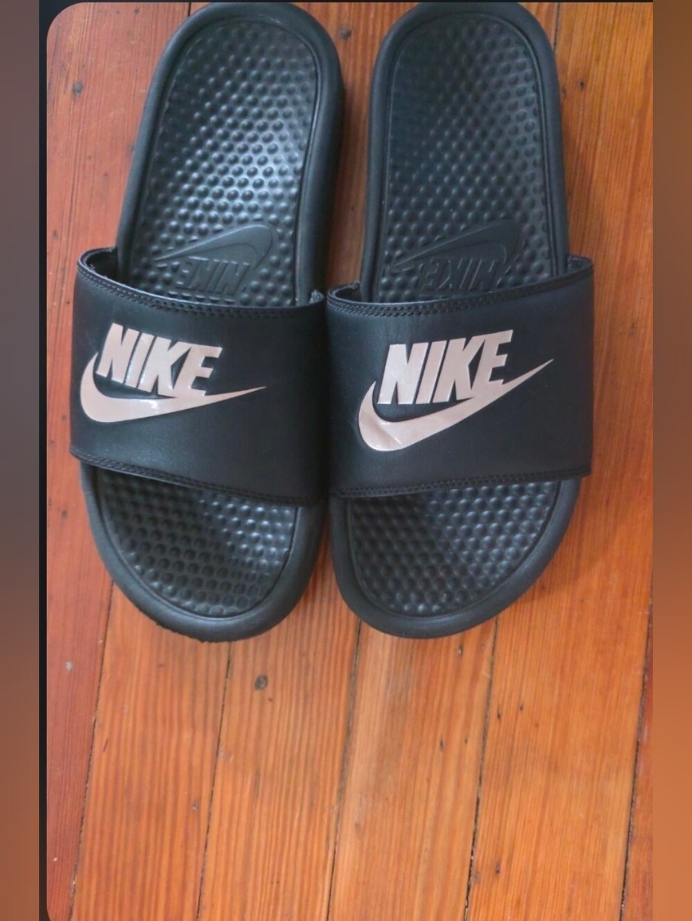 Nike Black Slides with White Logo Accent
